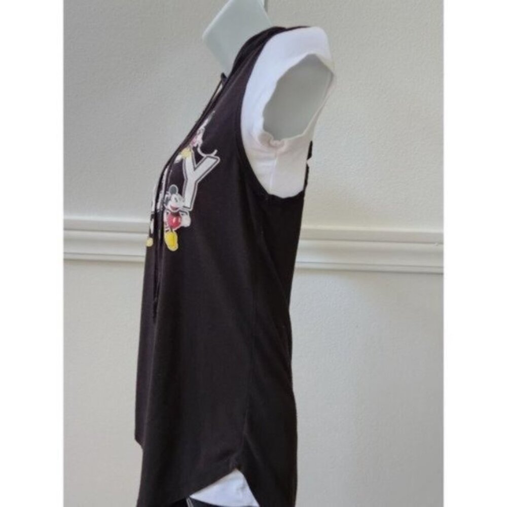 Disney Black Mickey Mouse Sleeveless Pullover Hooded T shirt Size Junior 7/9 - Picture 11 of 14